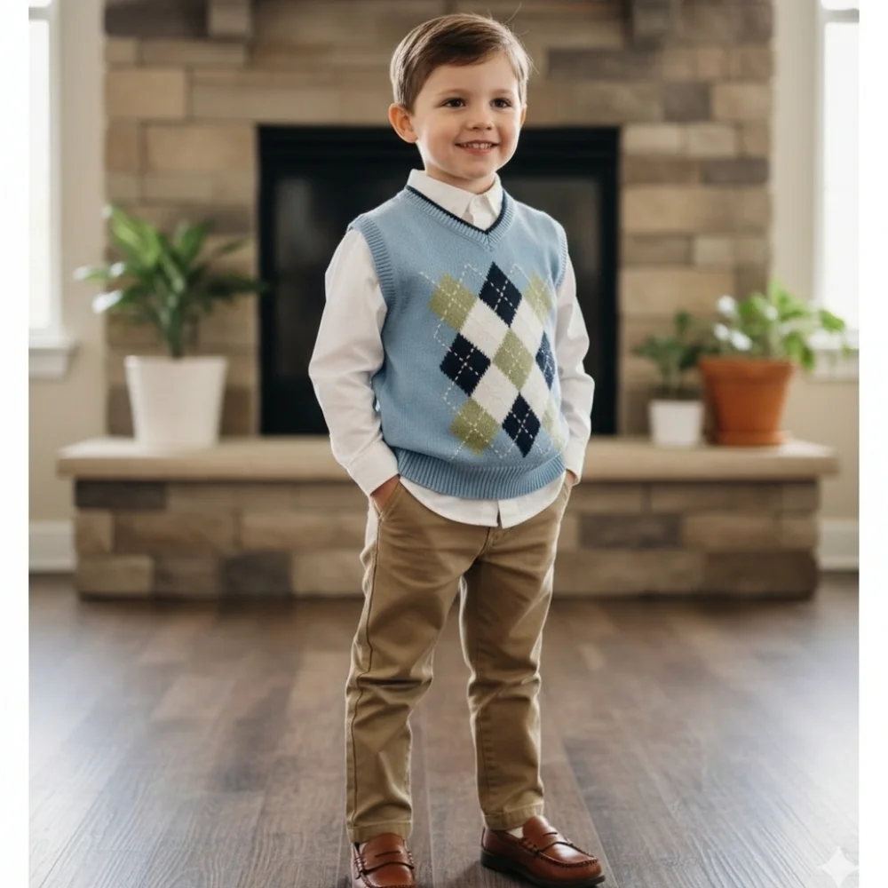 Gymboree Boys Blue Knit Argyle Diamond Vest